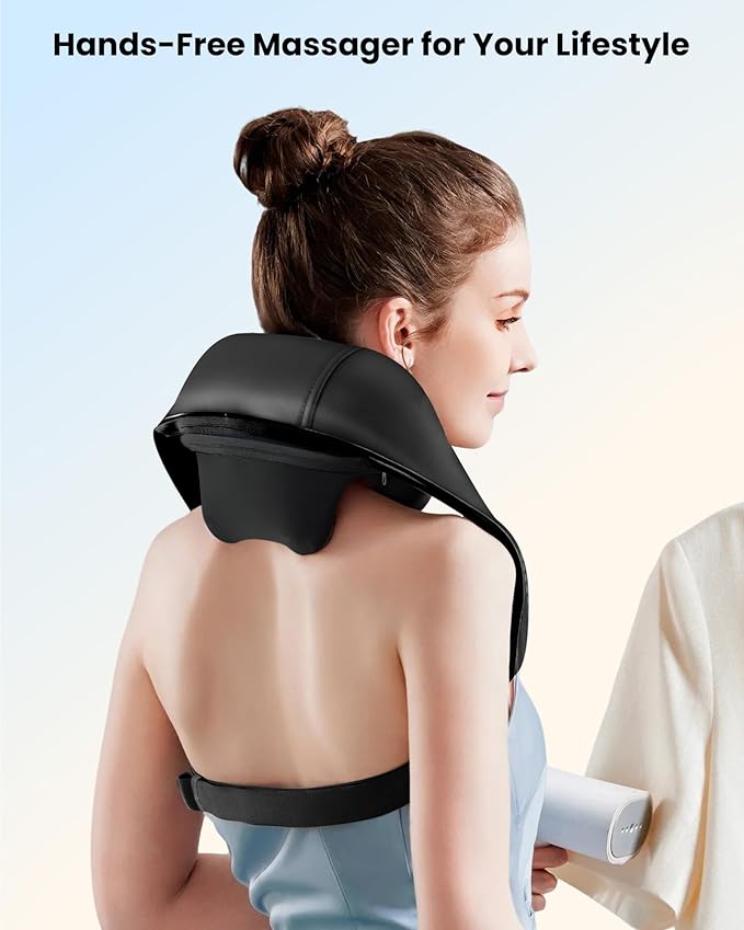 COMFIER Shiatsu Neck Massager with Heat, Cordless Neck and Shoulder Massager for Pain Relief Deep Tissue, Graphene Heating, 4D Kneading Massage Pillow, Gifts for Men/Women -Black