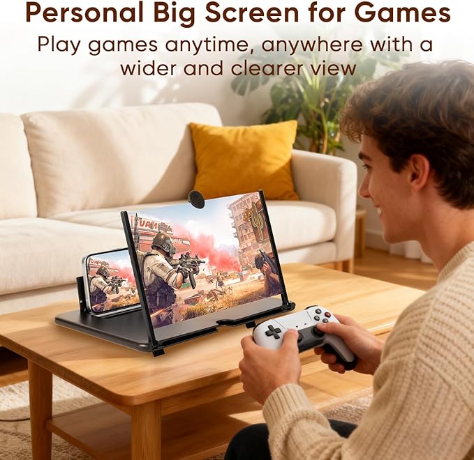Mobile Phone Magnifier Screen,2026 New 3D HD Magnifier Projector Screen Enlarger for Movies,Videos,Gaming and Travel,Foldable Phone Stand with Screen Amplifier,Supports All Smartphones (Black, 12inch)