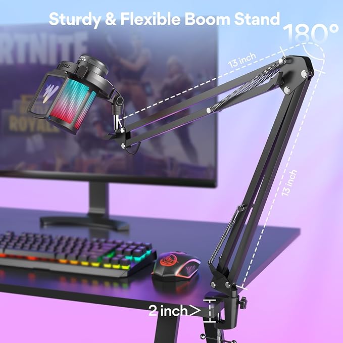 MAONO Gaming USB Microphone, Noise Cancellation Condenser Mic with Mute, Gain, Monitoring, Boom Arm Mic for Streaming, Podcast, Twitch, YouTube, Discord, PC, Computer, PS4, PS5, Mac, GamerWave DGM20S