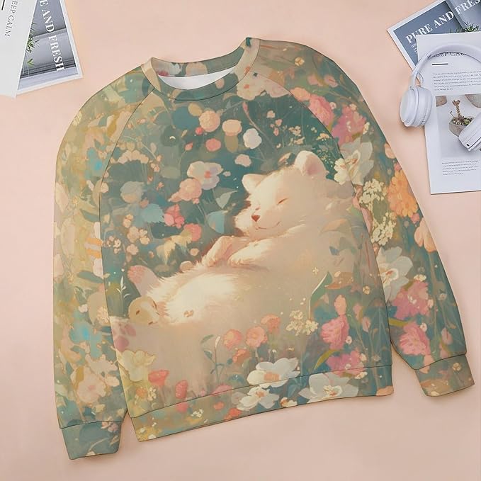 Sweatshirt for Women Cat Print Fashion Funny Plus Size Ladies Dressy Crewneck Casual Trendy Tee Shirts