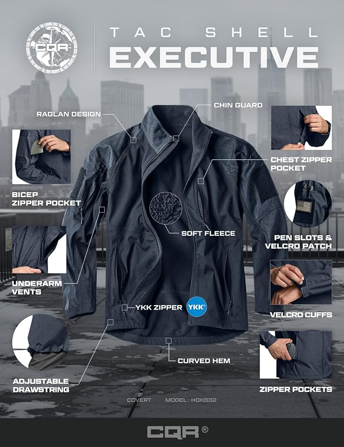 CQR Men's Tactical Softshell Jacket, Winter Warm Fleece Lined Coat, Water Resistant Outdoor Hunting Hiking Rain Windbreaker