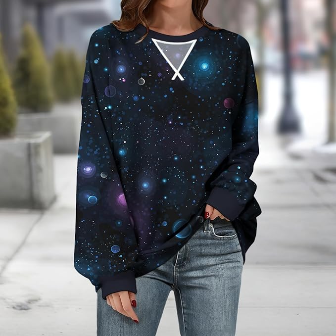 Womens Sweatshirts Fahsion Floral Print Long Sleeve Comfy Fall Tops Oversized Casual Crewneck Pullover Shirts