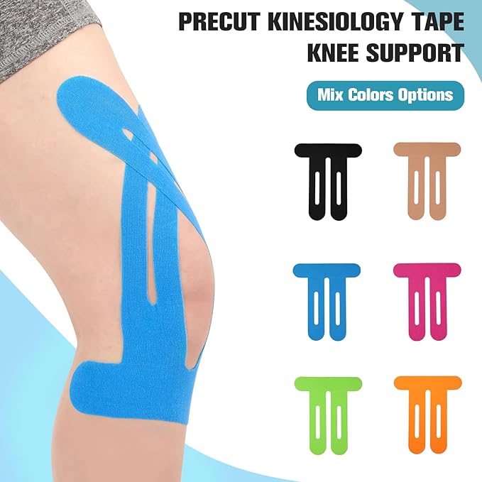 Kinesiology Tape for Knee 12 Pack, Precut Knee Tape for Muscle & Joints, Sports Tape for Knee Support, Latex Free and Water Resistant, 4 Mix Colors