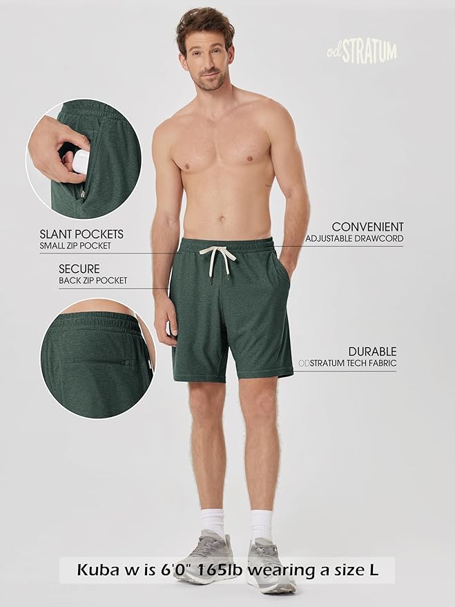 ODODOS Men's Performance Shorts 7" – Ultra Soft odSTRATUM Tech Everyday Shorts with Adjustable Waist and Secure Pockets