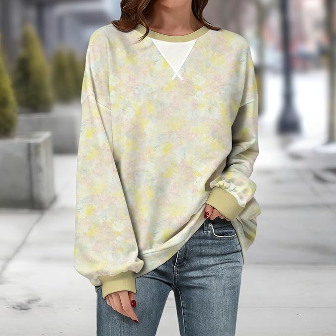 Womens Sweatshirts Fahsion Floral Print Long Sleeve Comfy Fall Tops Oversized Casual Crewneck Pullover Shirts