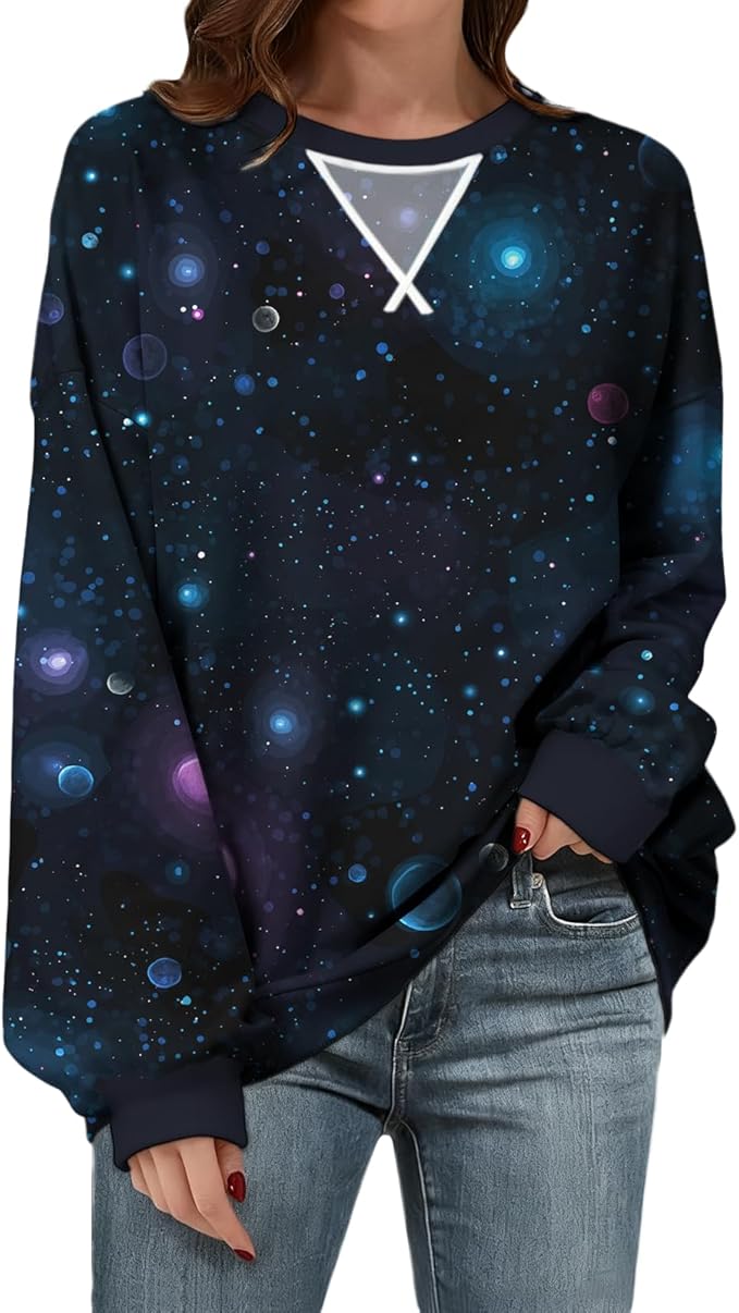 Womens Sweatshirts Fahsion Floral Print Long Sleeve Comfy Fall Tops Oversized Casual Crewneck Pullover Shirts