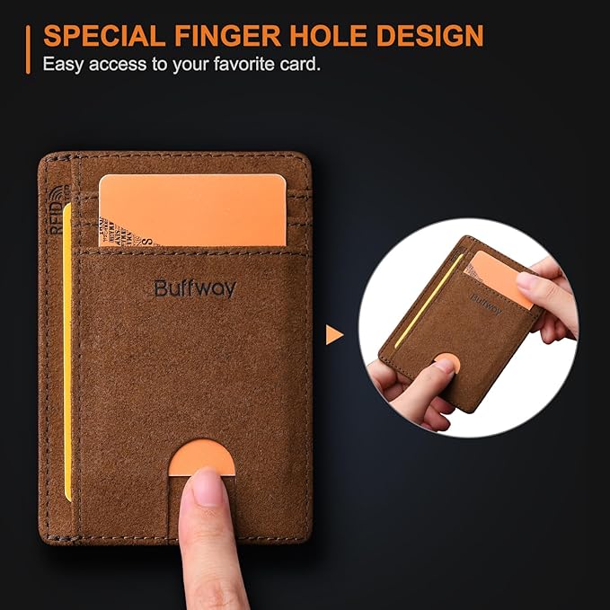 Buffway Slim Minimalist Front Pocket RFID Blocking Leather Wallets for Men and Women - At Sahara Coffee