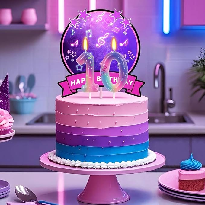FAMGift K-pop Musical Note Birthday Candles - Number 10 Candle for Music Themed Cake Topper, Colorful Birthday Decorations for Girls