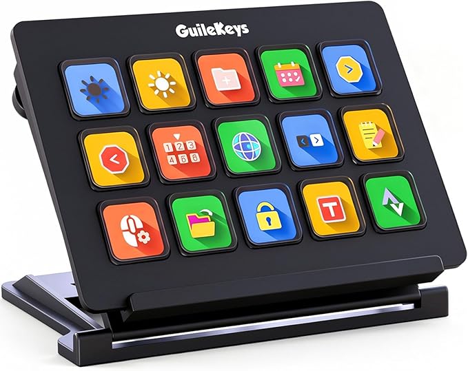 Stream Controller, Stream Deck with 15 Macro Keys Customizable, Gaming Macro Keypad with Trigger Actions in OBS/Twitch/YouTube/Streamlabs/Discord/Zoom, Compatible with Mac/PC, Foldable Stand