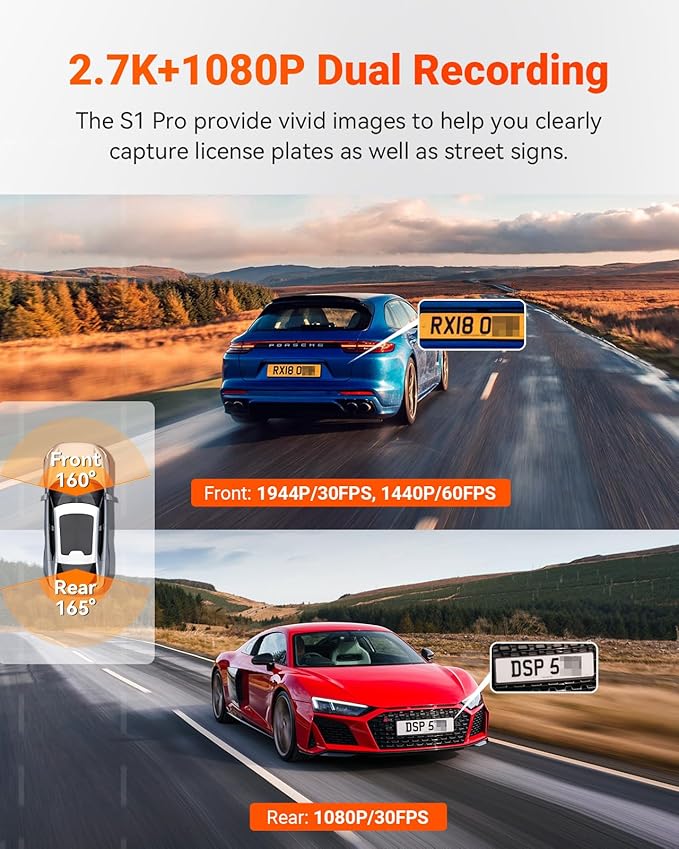 Vantrue S1 Pro AI Dash Cam Front and Rear, Dual 1440P Dash Camera w/2.7K, STARVIS 2, HDR Night Vision, 5G WiFi, 60FPS, GPS, Voice Control,24/7 Parking Mode, Support 512GB Max