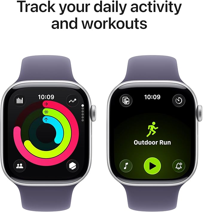 Apple Watch Series 11 [GPS + Cellular 46mm] Smartwatch with Silver Aluminium Case with Purple Fog Sport Band - M/L. Sleep Score, Fitness Tracker, Health Monitoring with AppleCare+ (2 Years)