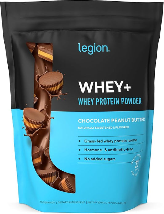 LEGION Whey+ Protein Whey Isolate from Grass Fed Cows - Whey Protein Isolate Powder Low Calorie, Non-GMO, Sugar Free, Lactose and Gluten Free, All Natural Protein Powder for Men & Women (60 Servings)