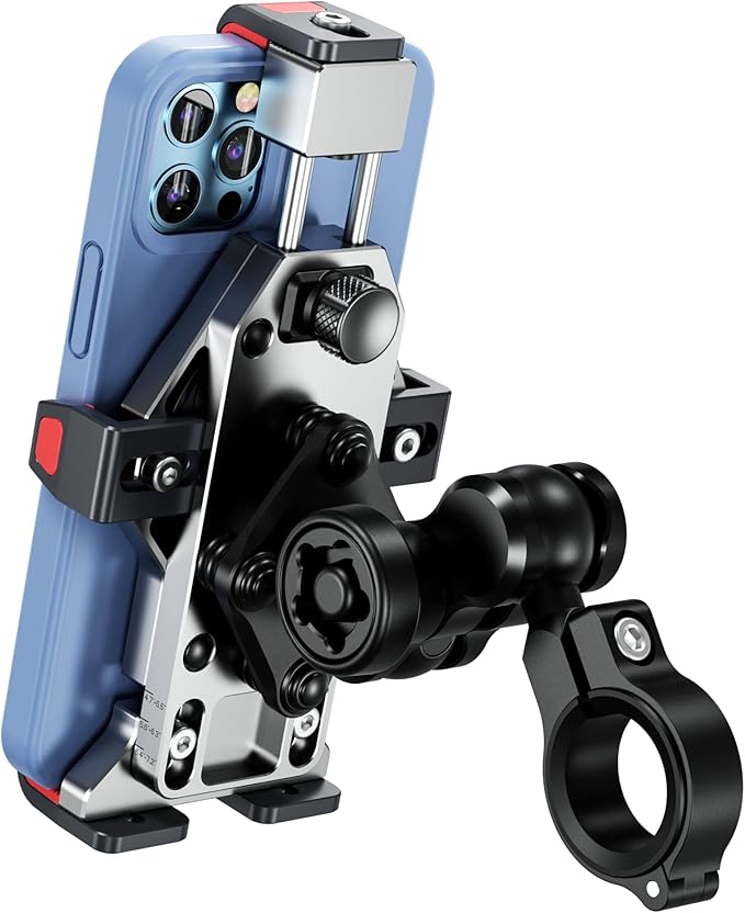 BRCOVAN Anti-Theft Aluminum Alloy Motorcycle Phone Mount with Vibration Dampener & Secure Lock, Adjustable Motorcycle Handlebar Cellphone Holder for Bike Bicycle Scooter ATV, Fit 4.7-7.2'' Smartphone
