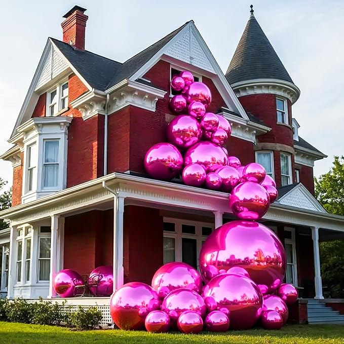 50 Inch Giant Hot Pink Round Foil Balloons, 3Pcs Metallic Pink 4D Ball Balloons for Birthday Wedding Engagement Graduation Baby Shower Gender Reveal Party Decorations