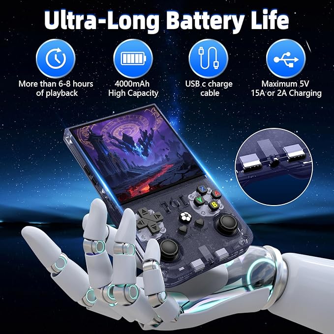R36MAX Retro Handheld Game Console, 4.0 Inch IPS Screen Retro Gaming Console,Linux System, 4000mAh Battery Portable Pocket Mini Arcade, Built-in 128G, Lead Gray