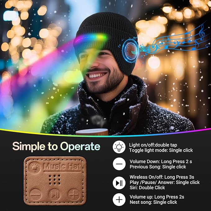 Bluetooth Beanie with Light, LED Beanie with Built-in Speaker and Microphone, Gifts for Men Women