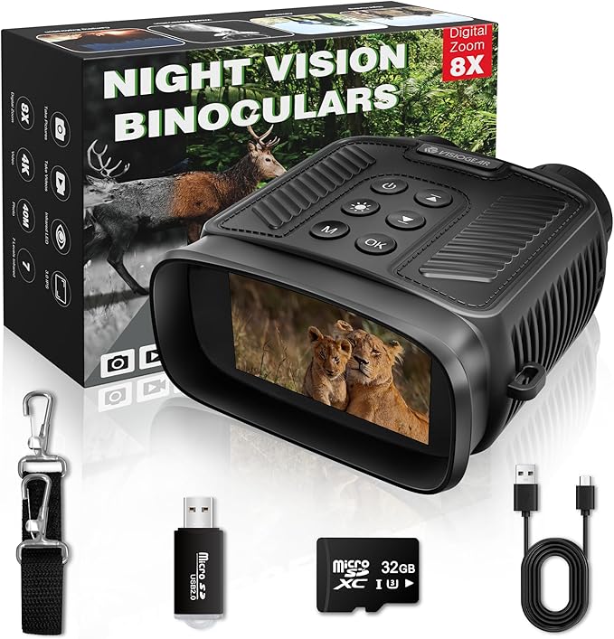 Night Vision Binoculars Nova - 4K 40MP Infrared Night Vision Goggles with 8X Zoom, 3'' HD Screen, 5000mAh Battery, 7-Level IR for Hunting, Camping, Security