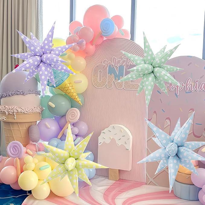 2Pcs Purple Macaron Polka Dot Explosion Pointed Star Foil Balloons/Candy Color Balloon for Christmas, Candyland Party, Baby Shower, Unicorn Birthday, Easter/Rainbow Candy Themed Party Decorations