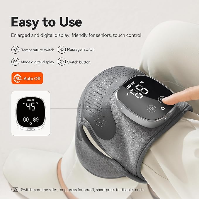 Knee Massager with Heat Vibration for Pain Relief MAXwarm 5.0-Heated Knee Brace with 5 Heat Levels and 4-Zone Massage, X-Warm Temperature Lock Tech, Gifts for Men Women(Grey, 1-Pack)