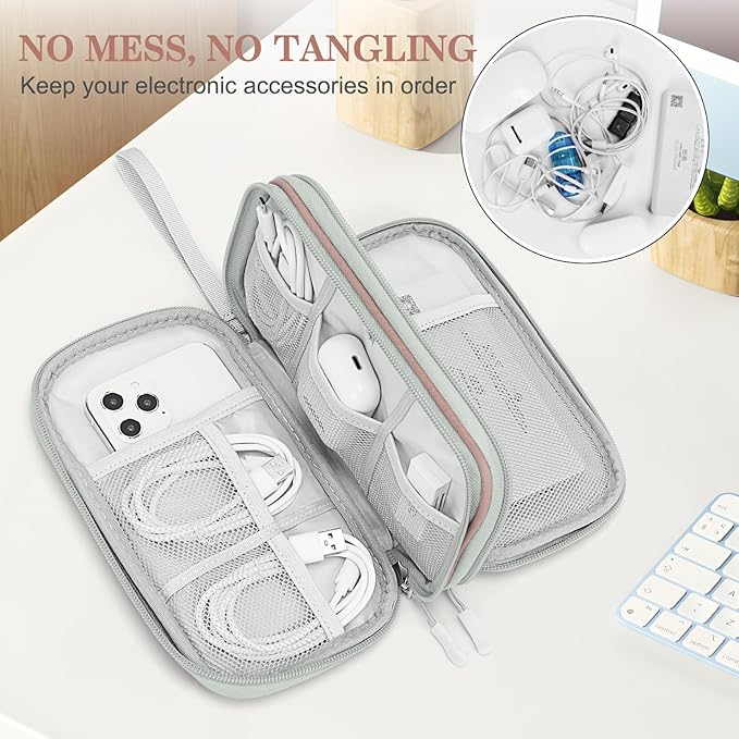 FYY Travel Cable Organizer Bag Pouch Electronic Accessories Carry Case Portable Waterproof Double Layers All-in-One Storage for Cable, Cord, Charger, Phone,-Pattern Pink(M)