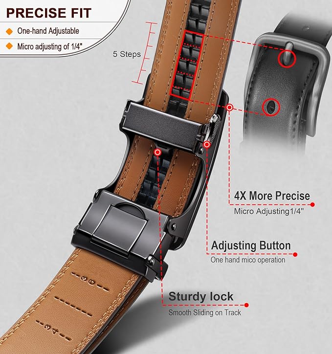 BULLIANT Men's Ratchet Belt 2 Pack-Click Leather Belt Adjustable for Men Gift 1 3/8-Cut for Perfect Fit