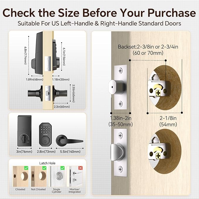 Keyless Entry Door Lock Set Smart Locks for Front Door Keypad Door Lock with Handle Auto Lock One Time Password Anti Peeping Password IP54, Black