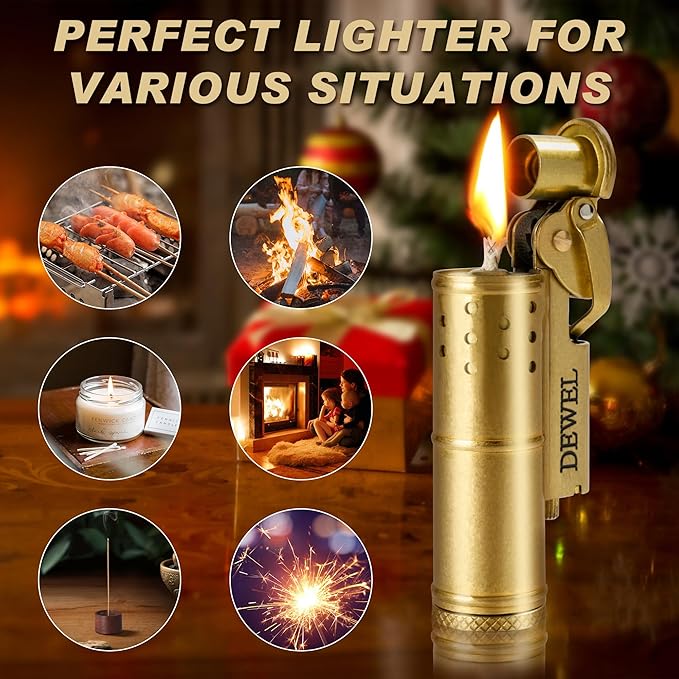 2 Pack Cool Vintage Copper&Brass Wheel Lighter, Pressure-Relief Reusable Windproof Trench, Unique Birthday Gifts for Father & Friend & Family(one Box)