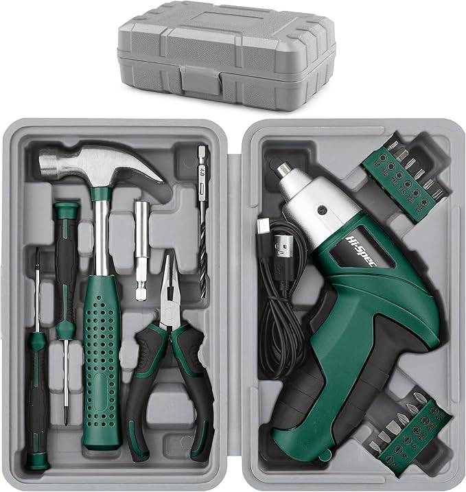 Hi-Spec 3.6V Cordless Electric Screwdriver Set with Interchangeable Bits, Green