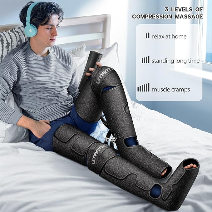 Gifts for Men, Women, Dad, Mom, Mothers Day, Fathers Day, Christmas, Birthday, Air Compression Massager with Heat for Foot, Leg, Knee, Works for Vericose Veins, Muscle Fatigue, Cramps, Swelling, Edema