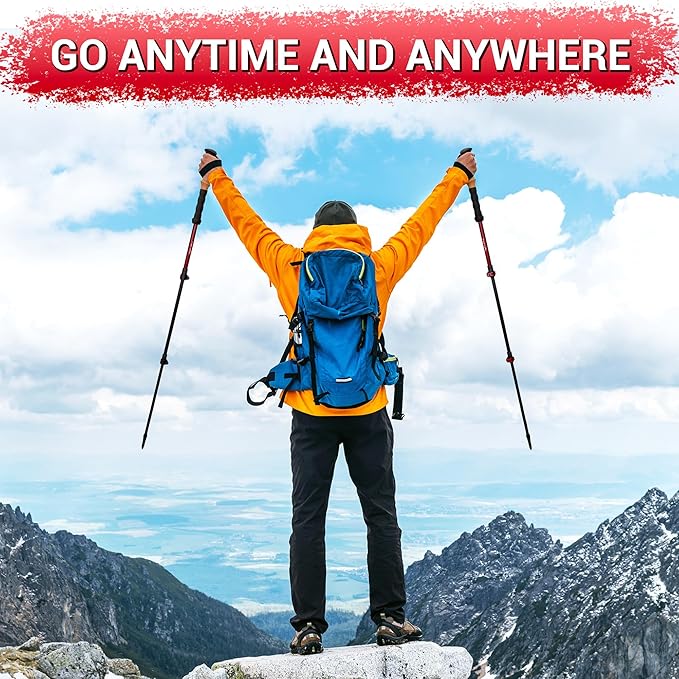 TheFitLife Trekking Poles - Lightweight 7075 Aluminum Hiking Sticks with Cork Grips, Adjustable Telescopic Design, Metal Flip Lock for Men & Women - Perfect for Hiking, Walking, Camping & Backpacking