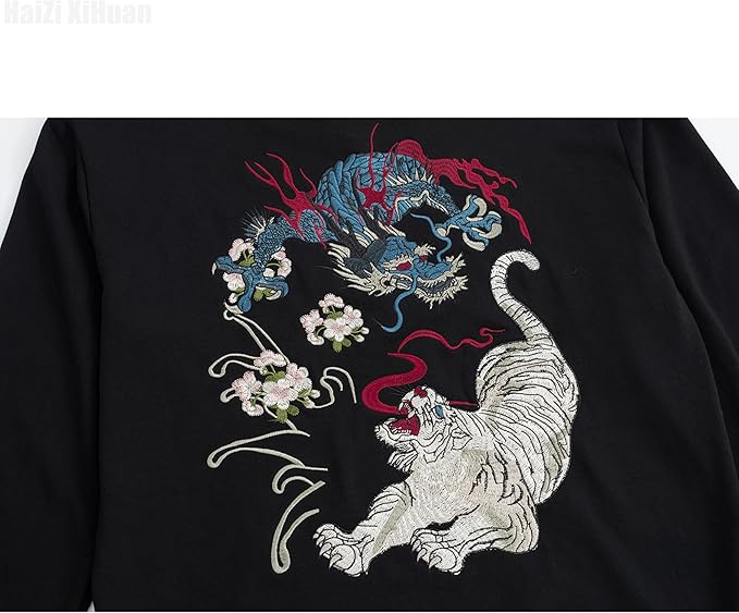 Streetwear Men's Dragon Embroidered Heavyweight Graphic Hoodies Japanese Techwear baggy Anime Hoodie