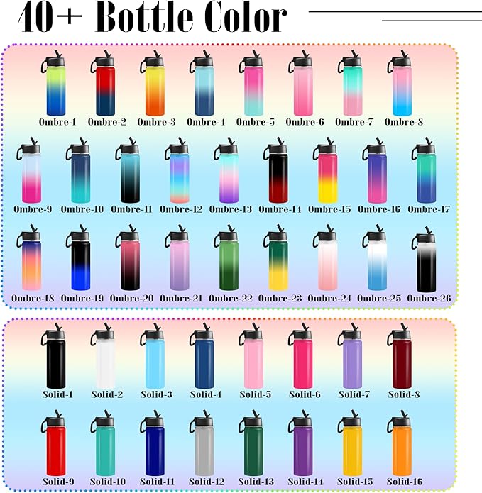 Personalized 4 Photos Water Bottles with Icon, 18oz/32oz Custom Text Stainless Steel Insulated Sport Water Bottle with Straw Lid & Handle, Customized Cup Gifts for Birthday Anniversary Christmas