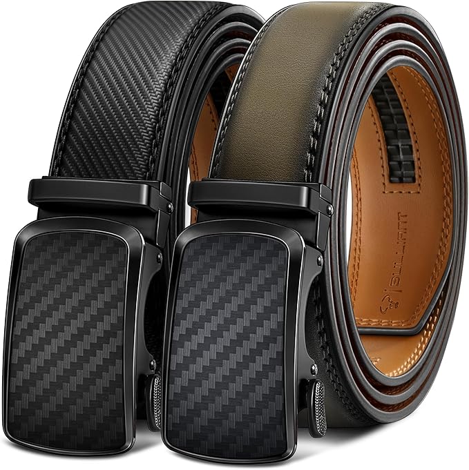 BULLIANT Men's Ratchet Belt 2 Pack-Click Leather Belt Adjustable for Men Gift 1 3/8-Cut for Perfect Fit