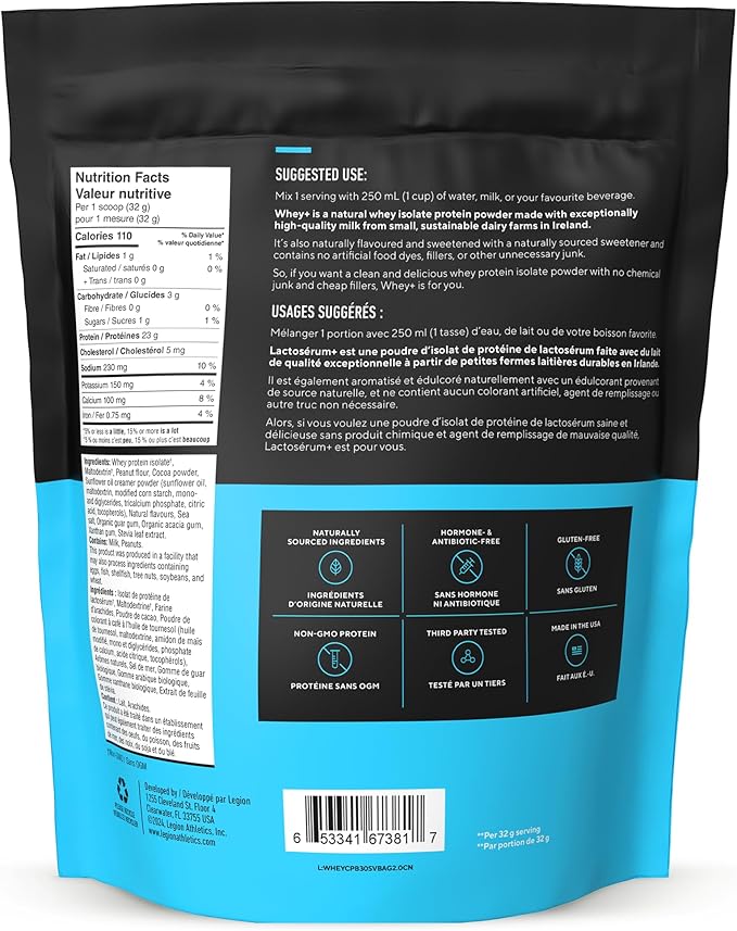 LEGION Whey+ Protein Whey Isolate from Grass Fed Cows - Whey Protein Isolate Powder Low Calorie, Non-GMO, Sugar Free, Lactose and Gluten Free, All Natural Protein Powder for Men & Women (30 Servings)