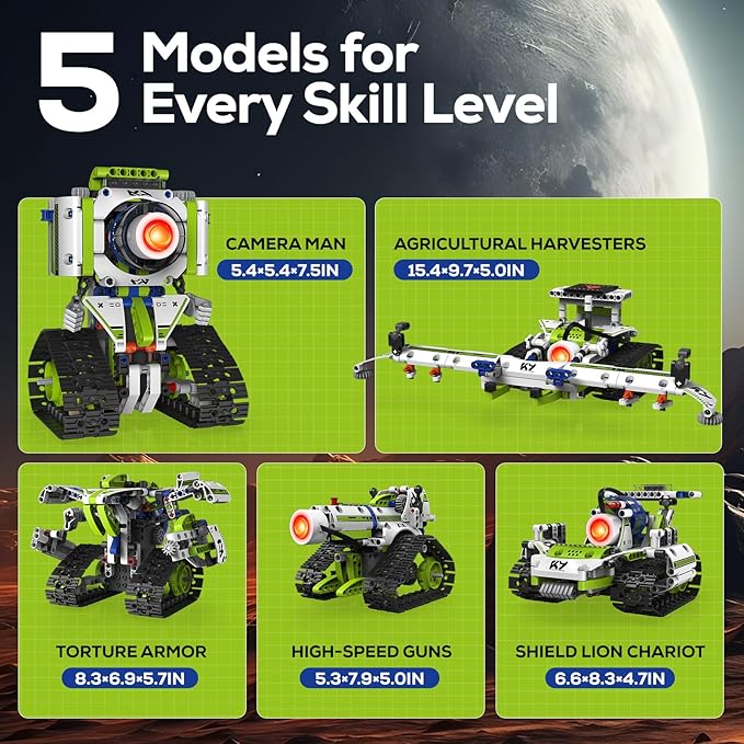 Robot Building Kit with APP/Remote Control STEM Gifts for Boys Age 6-16,Technic Coding Robotic Toys for Kids Birthday, Buildable 5in1 Models with 337+ Pieces