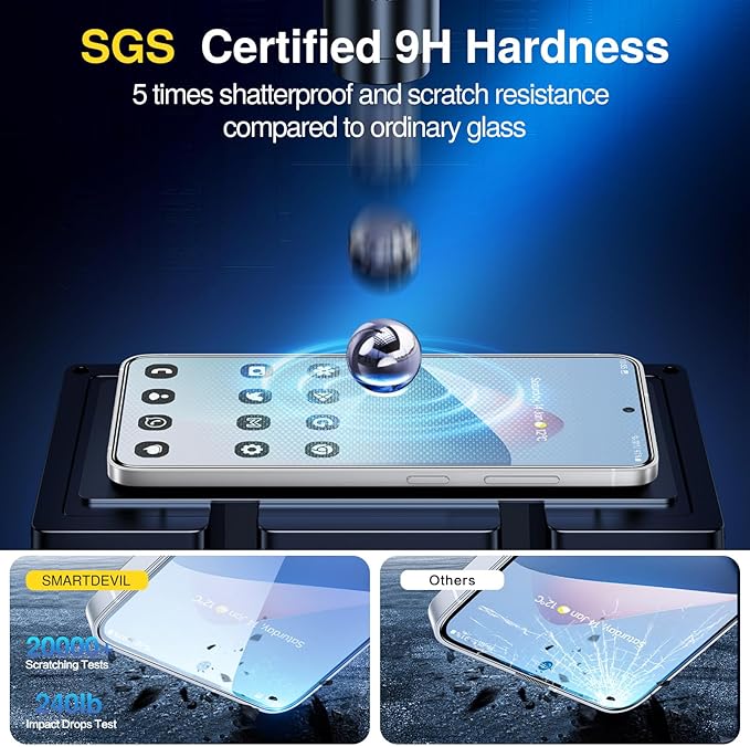 SMARTDEVIL [3 Pack for Samsung Galaxy S25 Screen Protector, Finger Print Reader Compatible, Fast & Easy Installation, Clear 9H Tempered Glass Film, Alignment Frame [Dust-Free & Bubble-Free]