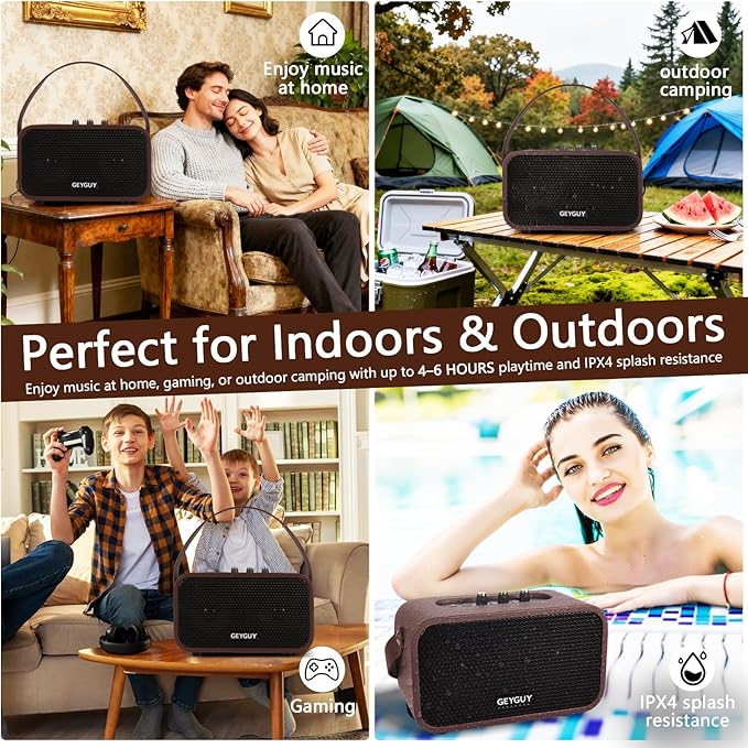 GDSK-4 Portable Bluetooth Speaker, Retro Wireless Speaker with Dual 4″ Drivers, Balanced Sound for Podcasts & Daily Listening, USB-C Charging, AUX/USB, Home & Office Desktop Wooden Speaker