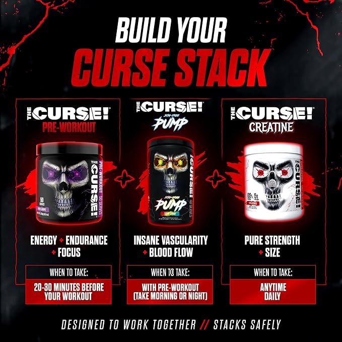 JNX SPORTS The Curse! Pre Workout Powder for Men & Women, Caffeine, Beta-Alanine, Creatine, L-Citrulline, 50 Servings, Lemon Rush Flavor – Boost Energy, Strength & Focus