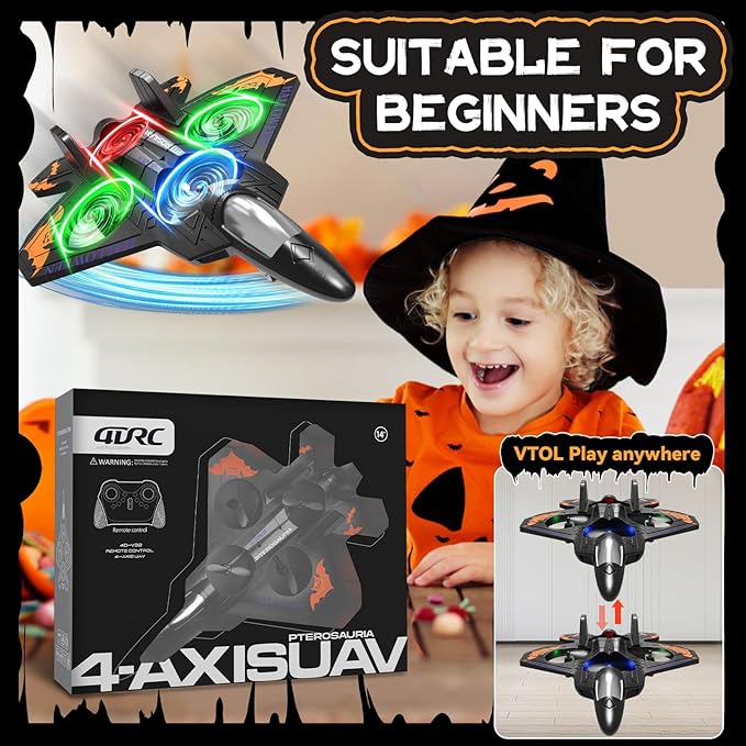 4DRC V32 Halloween Toys Foam Remote Control Airplanes RC Planes for Kids Adults, RC Airplane Fighter Jet with Light, Halloween Decorations Outdoor Airplane Toy Gifts for Kids Boys