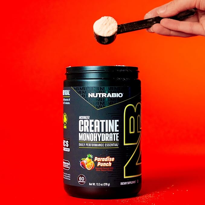 NutraBio Pure Micronized Creatine Monohydrate Powder Supplement,Paradise Punch,(300g)-Supports Bulk Muscle Energy, Recovery, and Strength-HPLC Tested Creatine Powder Supplement for Men and Women