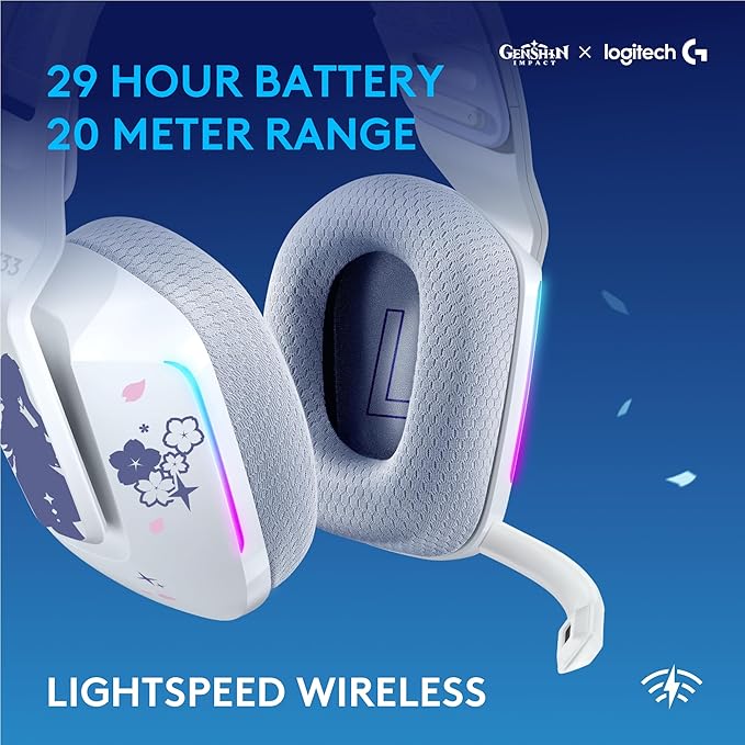 Logitech G733 Lightspeed RGB Wireless Gaming Headset with Suspension Headband, Kamisato Ayaka Special Edition, LIGHTSYNC RGB, Blue Voce mic Technology and PRO-G Audio Drivers