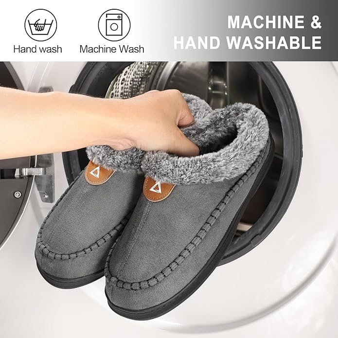 ATHMILE Mens Slippers Warm Moccasin Memory Foam House Shoes Indoor Outdoor Fuzzy Plush Lined Slippers for Home Bedroom