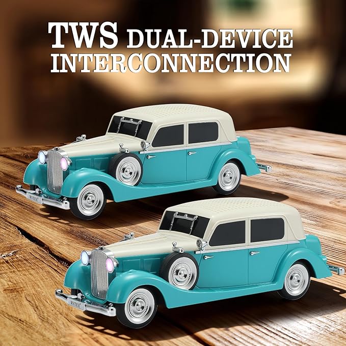 Vintage Car Bluetooth Speaker, Retro Classic Model with Powerful Sound, Built-in Mic, TWS Dual Pairing, Multi-Interface Output, Portable Wireless Outdoor Speaker for Parties & Beach (Green)