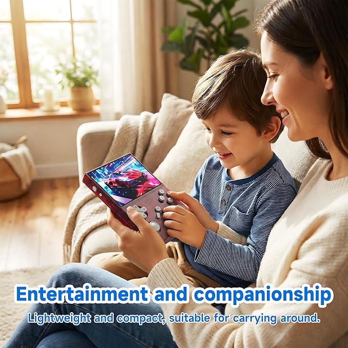 R40 Retro Handheld Game Console - 3.5 Inch IPS Screen, 128GB Storage, Portable Arcade Gaming Device, 3000mAh Battery, Type-C Charging, Red