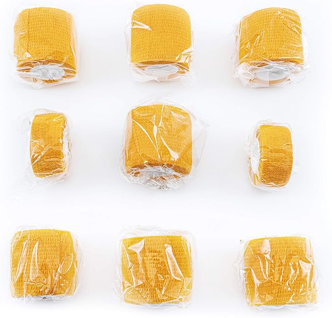 FRESINIDER 9 Rolls Self Adhesive Wrap Athletic Tape Gauze, Breathable Elastic Cohesive Bandage for Sports Injury & Pet (7 Pcs 2" x 5 Yards + 2 Pcs 1" X 5 Yards) (Orange)