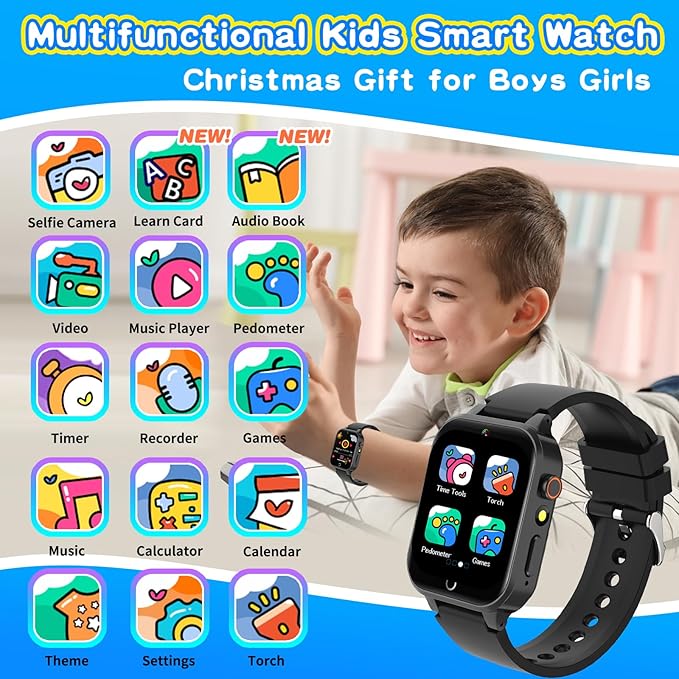 Cosjoype Smart Watch for Kids with 26 Puzzle Games HD Touchscreen Camera Video Music Player Habit Tracking Pedometer Alarm Flashlight 12/24 hr Educational Toys Birthday Gift for Girls Boys Ages 8 9 10