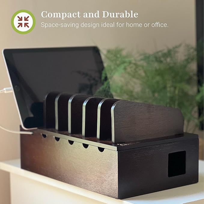 Prosumer's Choice Multi Device Charging Station Wood - Desktop Organizer with Holder for Multiple Phones - Elegant Wooden Desk Accessories - 6 Device Charging Station for Work from Home and Office