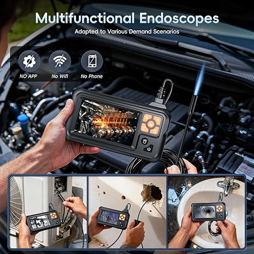 Industrial Endoscope Borescope Camera with Light, 4.3'' HD Digital Handheld Waterproof Sewer Tools Snake Inspection Camera with 8 LED Lights 16.5FT Semi-Rigid Cable, Gadgets for Men