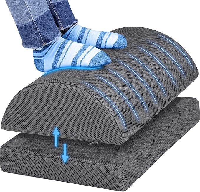 Foot Rest for Under Desk at Work Adjustable Foam for Office and Home, Office Desk Accessories，Comfortable Footrest with 2 Adjustable Heights，Back & Hip Pain Relief (Gray-16.9 in)