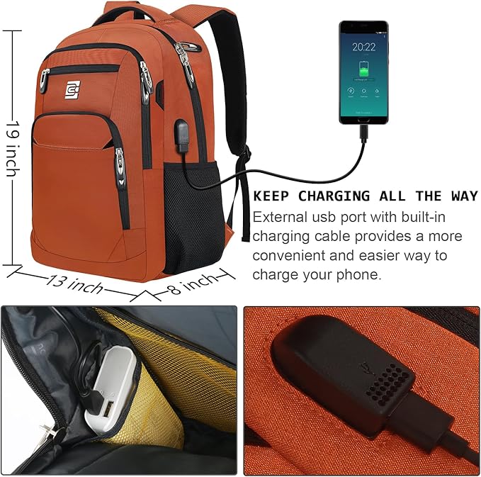 Laptop Backpack,Business Travel Anti Theft Slim Durable Laptops Backpack with USB Charging Port,Water Resistant College Computer Bag for Women & Men Fits 15.6 Inch Laptop and Notebook-Orange